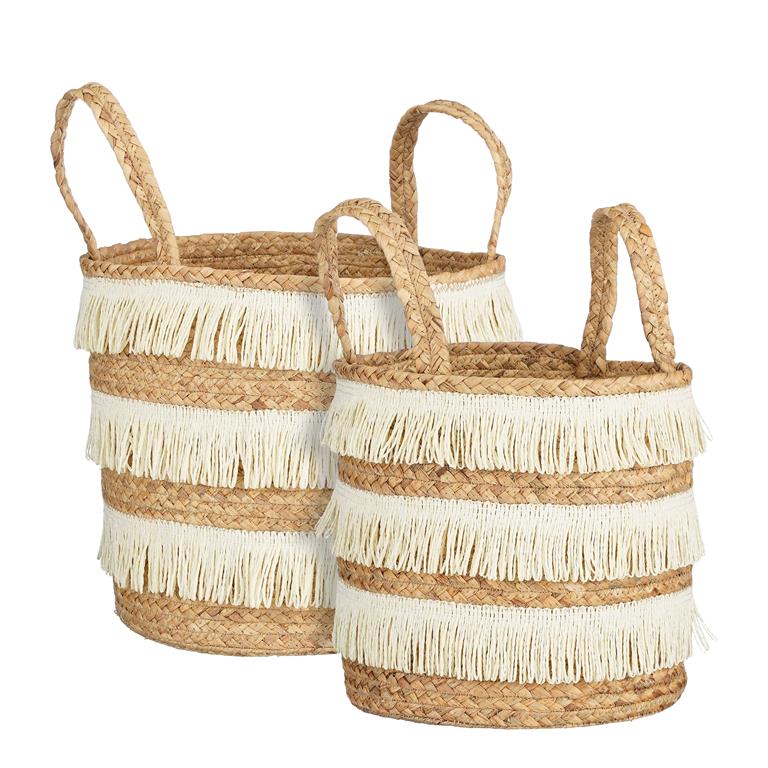 Lot de 2 paniers de rangement en jacinthe d'eau marron H30