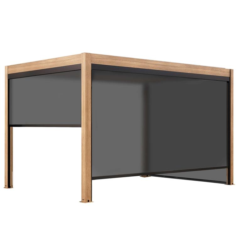 Pergola bioclimatique autoportée motorisée éclairée 3x4m et 2 stores