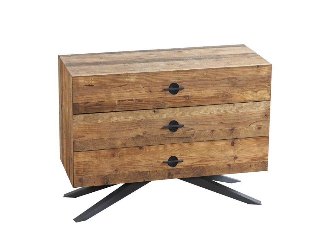 Commode 3 tiroirs en bois de vieux pin