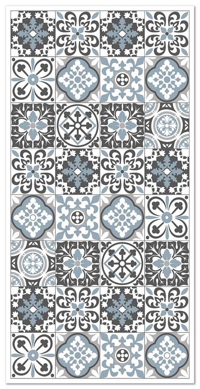 Tapis vinyle carreaux ciments triana gris et bleu 80x200cm