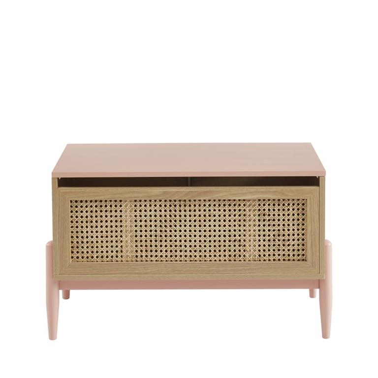Coffre de rangement enfant en bois et cannage L74cm - Rose