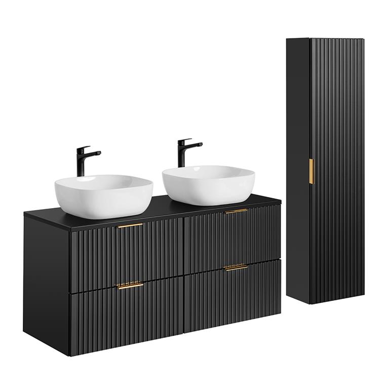Ensemble meuble double vasque colonne stratifiés noir mat