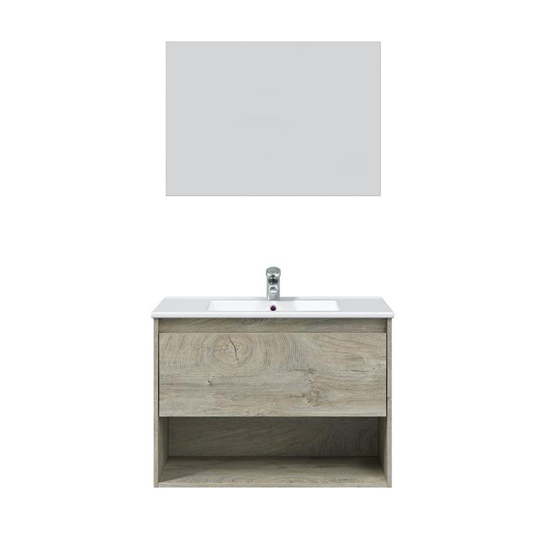 Meuble avec vasque céramique 80 cm 1 tiroir et miroir