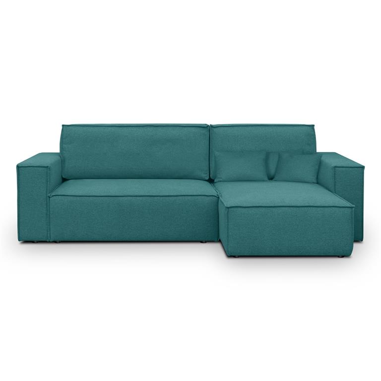 Canapé d'angle convertible 4 places en tissu bleu canard