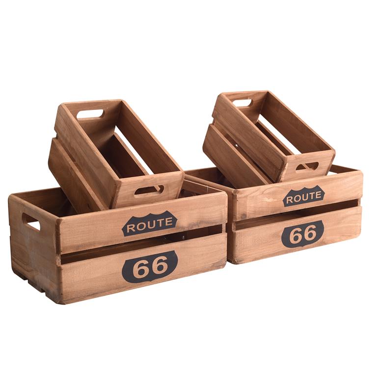 Lot de 4 paniers de rangement en bois de paulownia bruns