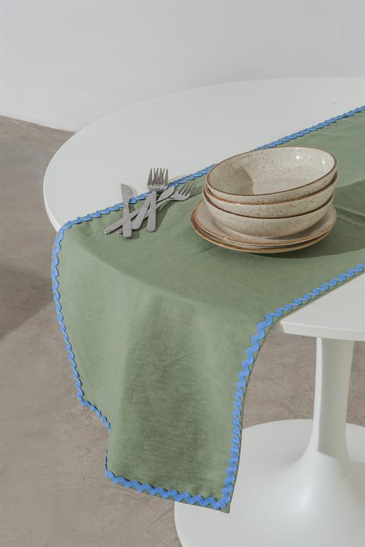 Ensemble de table 8 pièces en lin 100% eau de mer et bleu