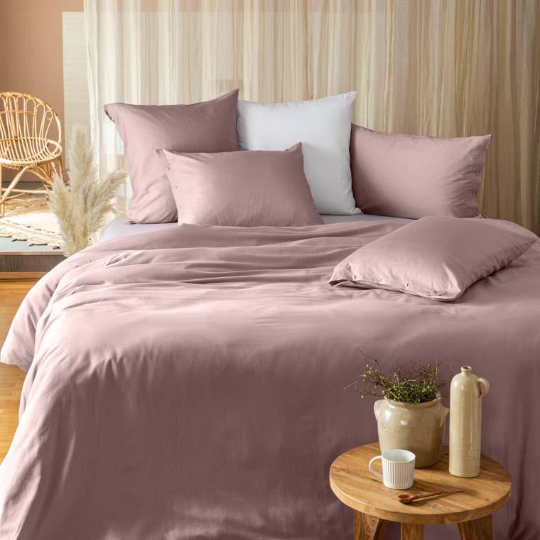 Housse de couette satin de coton lavé bio uni rose 240
