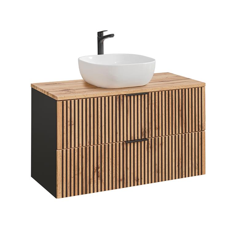 Meuble vasque stratifiés beige noir