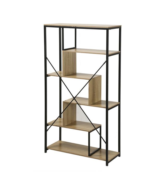 Bibliothèque avec étagères 6 niveaux H160 cm - Effet Bois foncé