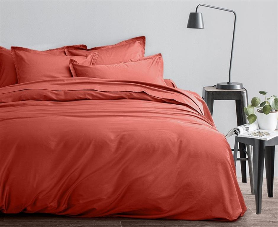 Parure housse de couette satin de coton brique 240x220 cm