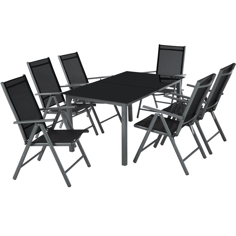 Salon de Jardin avec 6 Chaises Pliantes et 1 Table en Verre et en Aluminium TECTAKE.  Le salon de jardin durable en aluminium va vous séduire par son design ...