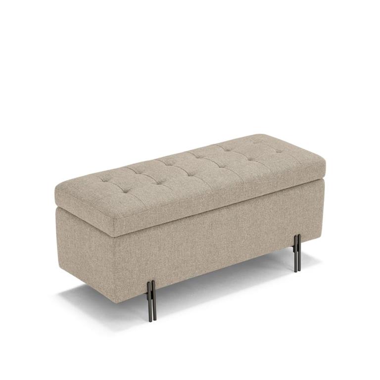 Banquette de rangement matelassée en tissu texturé beige 110x45 cm