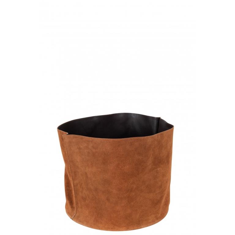 Panier de rangement rond bas cuir marron