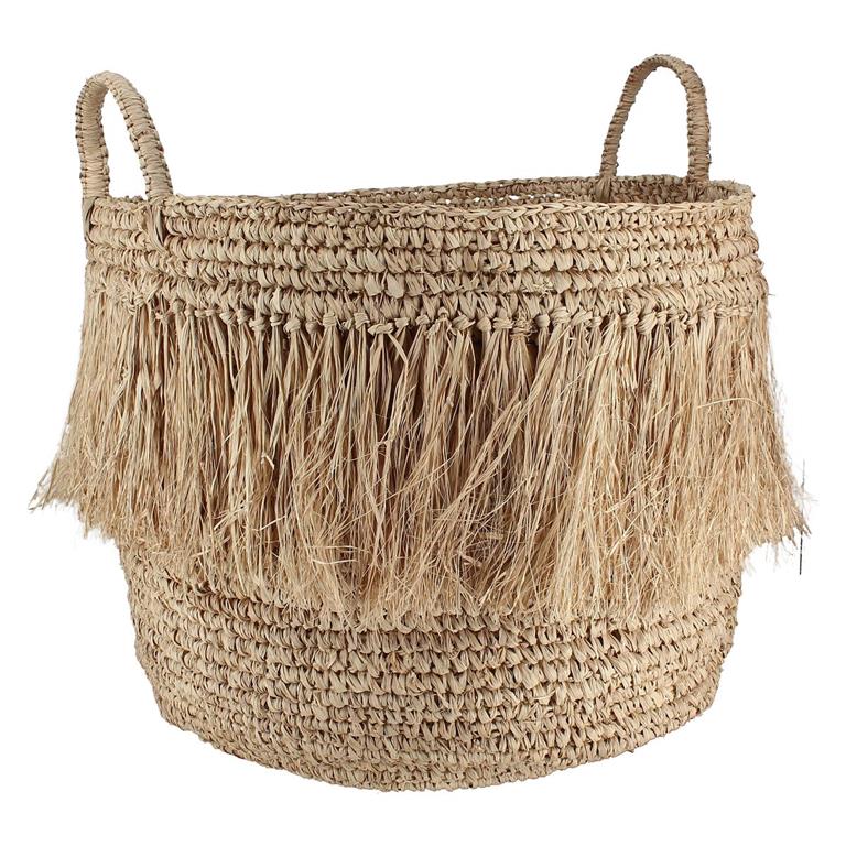 Panier à franges en raphia naturel avec anses 48cm
