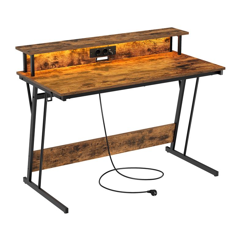 Bureau gaming avec multiprise 60 x 120 x 76 cm marron rustique