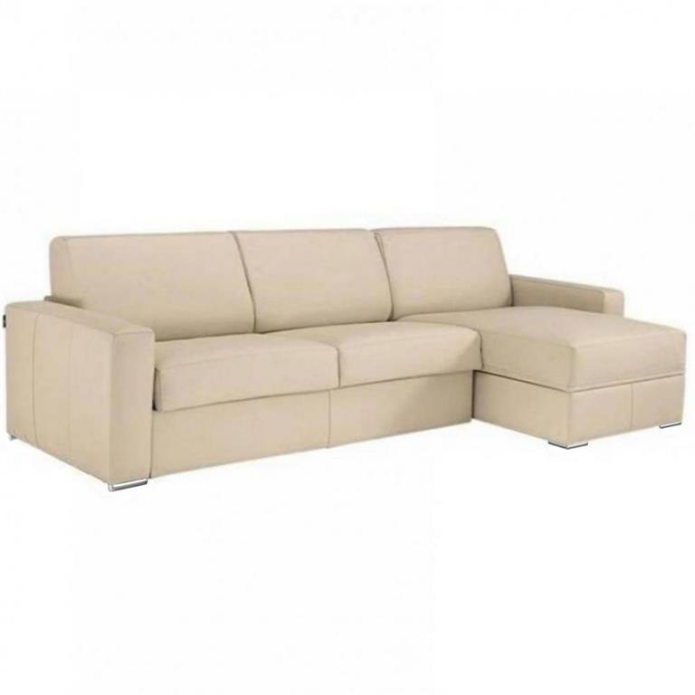 Canapé d'angle fixe réversible DREAMER 292 cm méridienne coffre cuir vachette regent beige