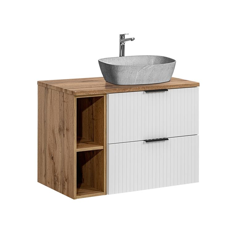 Meuble vasque effet pierre stratifiés blanc