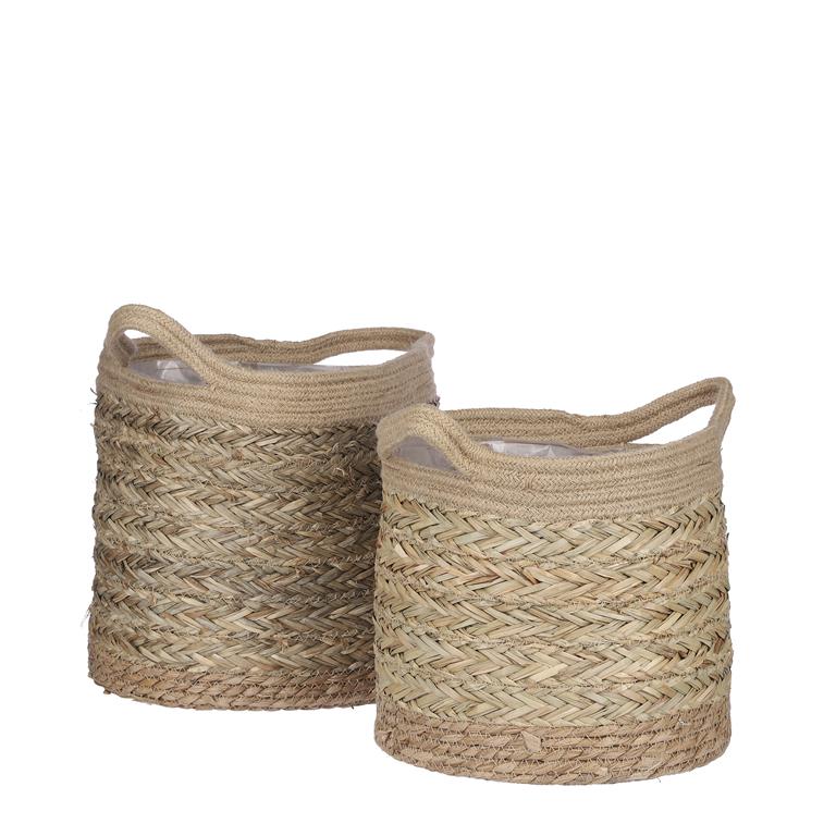 2 cache-pots en jonc de mer marron clair D30