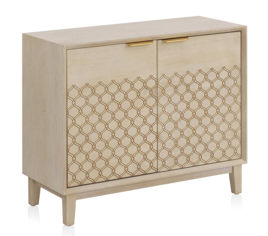 Commode 2 portes en placage chêne beige