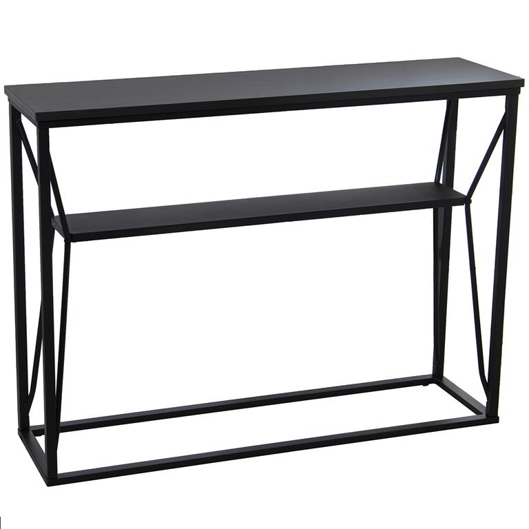 Console en métal et bois noir 2 plateaux 100x30x75cm
