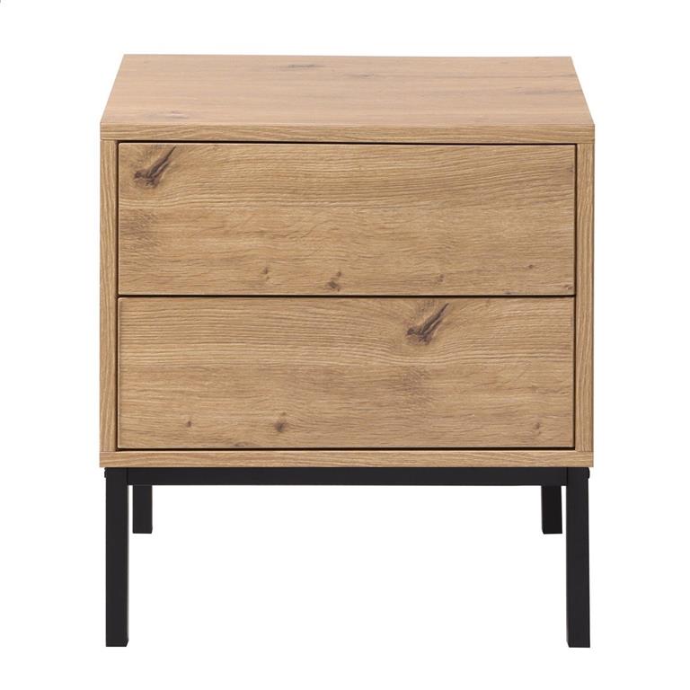 Table de chevet 2 Tiroirs décor bois et pieds métal