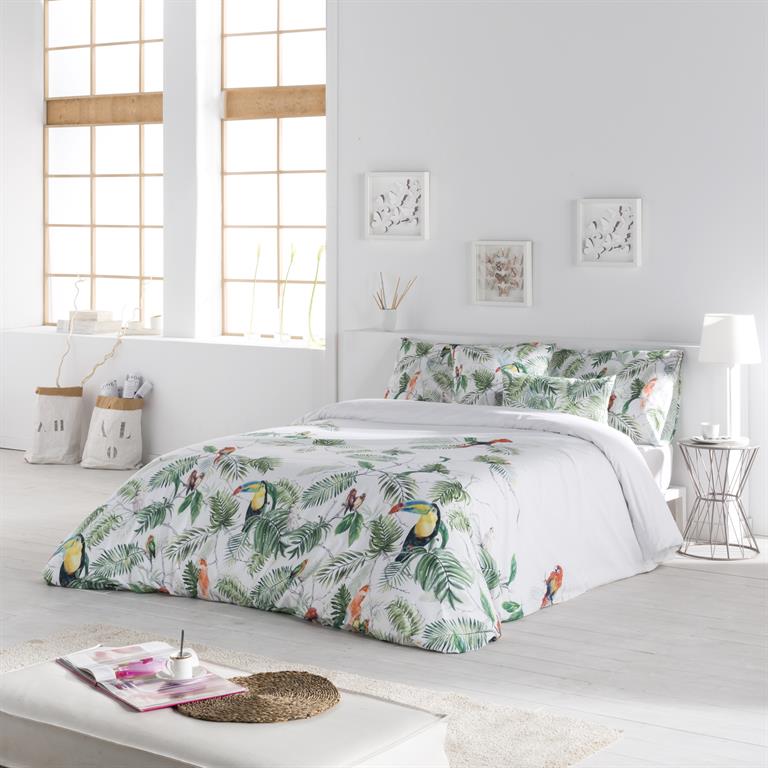 Housse de couette imprimé jungle en percale Coton Vert 220x220 cm