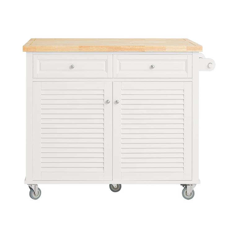 Desserte effet bois blanc à roulettes 1 porte 2 tiroirs