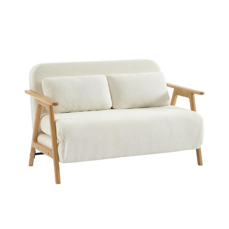 Banquette canapé convertible 2 places bouclette texturée crème