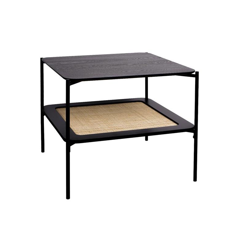 Table basse carrée noire effet bois et cannage