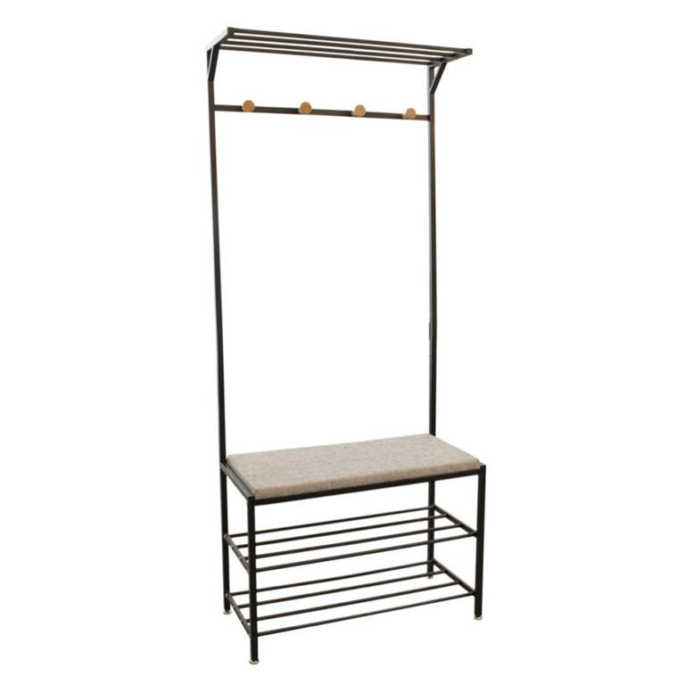 Banc d'entrée porte-manteaux 4 crochets en métal noir