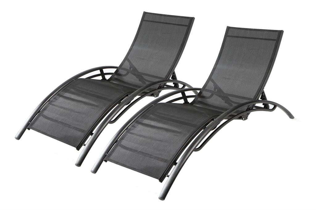 Lot de 2 transats empilables et ajustables en alu noir