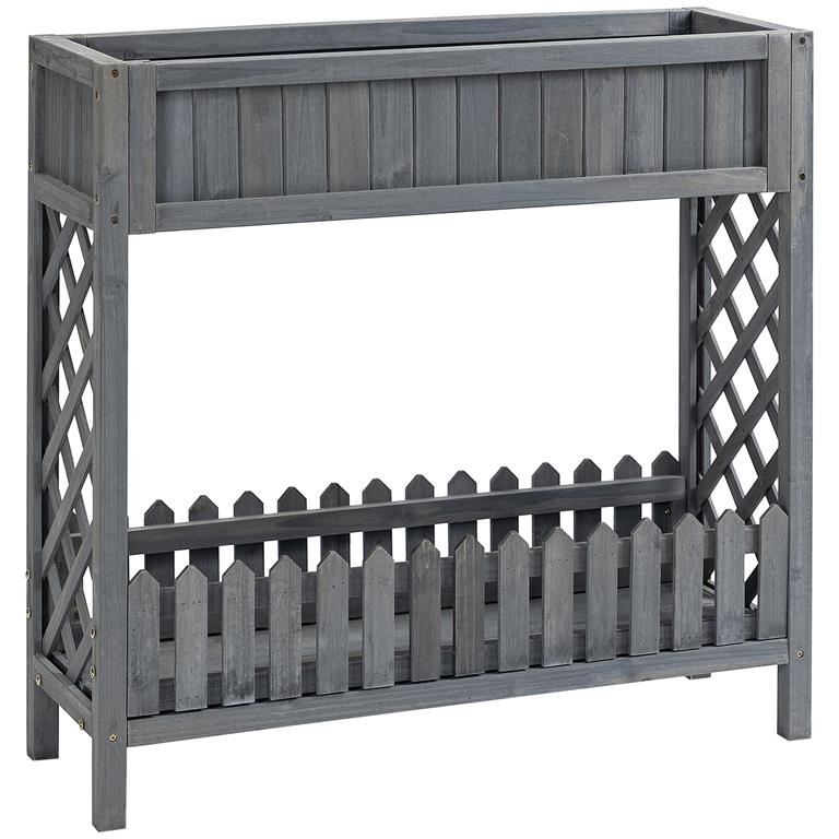 Jardinière sur pied avec étagère barrière - bois sapin gris