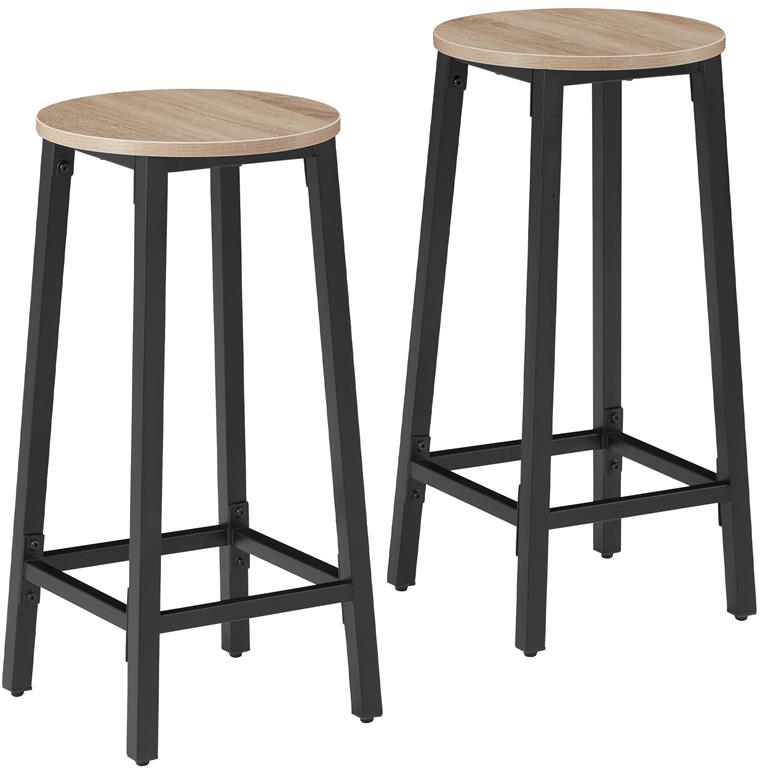 Lot de 2 tabourets de bar en Bois et acier Hauteur 66