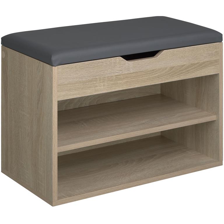 Banc à chaussures Pour 6 paires avec Assise rembourrée Bois clair