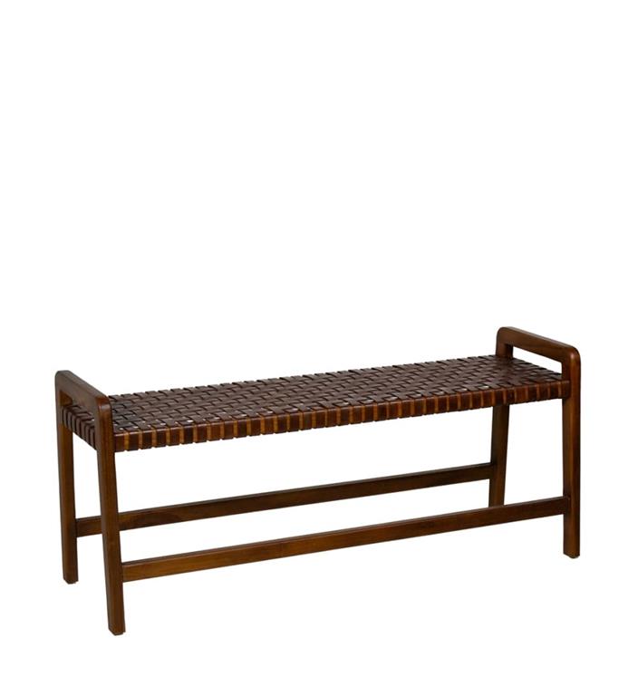 Banc en teck et cuir marron