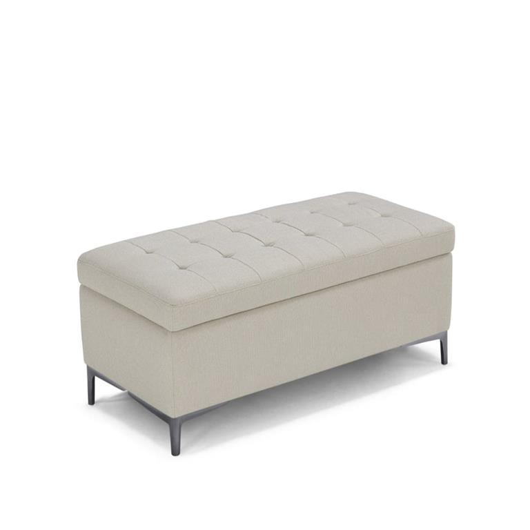 Banquette de rangement matelassée en tissu texturé blanc 110x50 cm