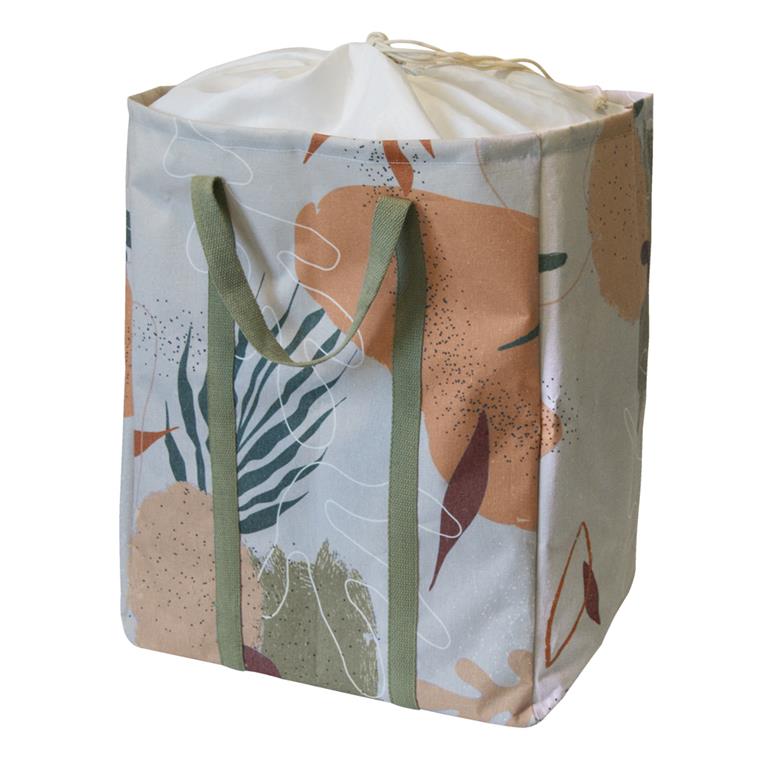 Panier à linge avec poignées en tissu vert et rose 30x40x50cm