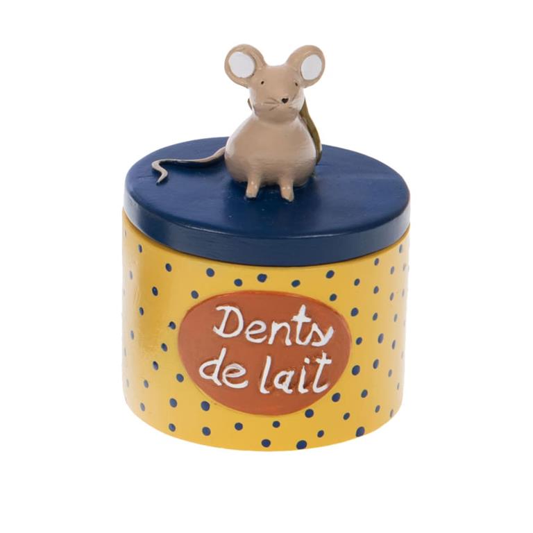 Petite boîte à dents de lait souris bleu et jaune
