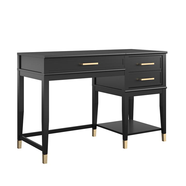 Bureau d'ordinateur avec plateau élévateur en mélaminé noir