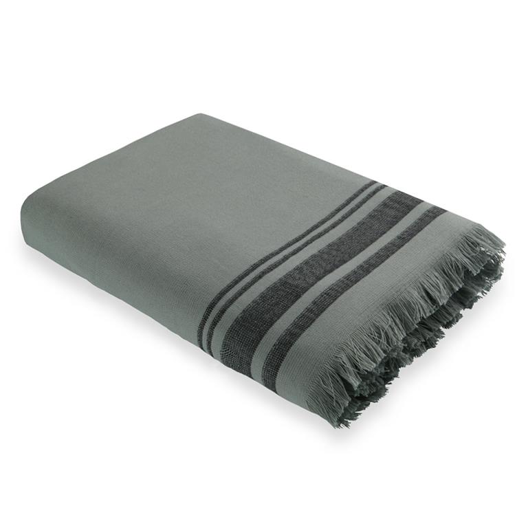 Fouta éponge XXL coton céladon / noir 200x180