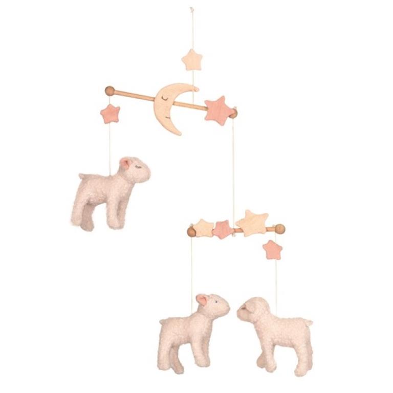 Mobile Mouton Mary en bois et tissu beige 11