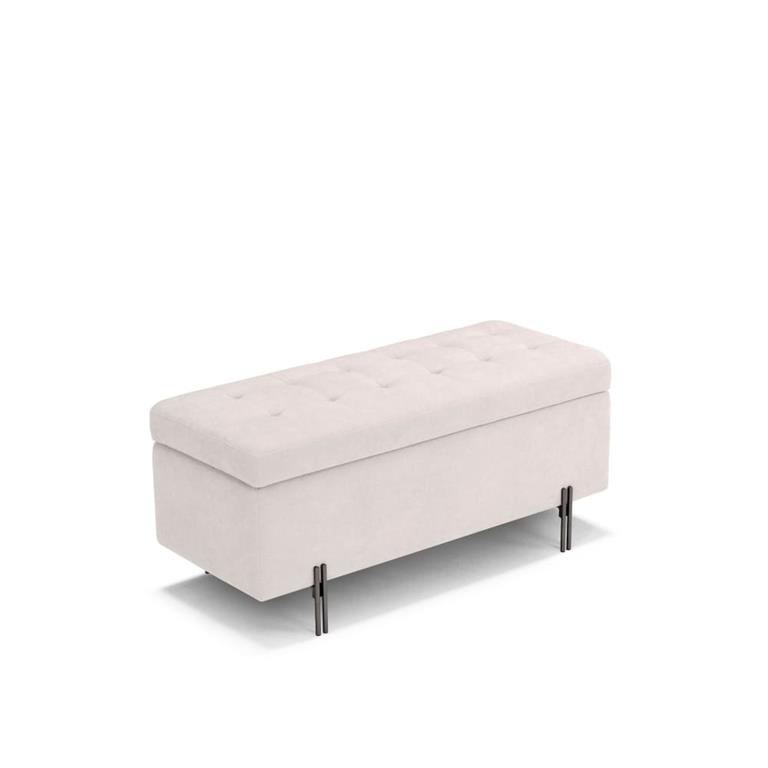Banquette de rangement matelassée en tissu chenille beige 110x45 cm