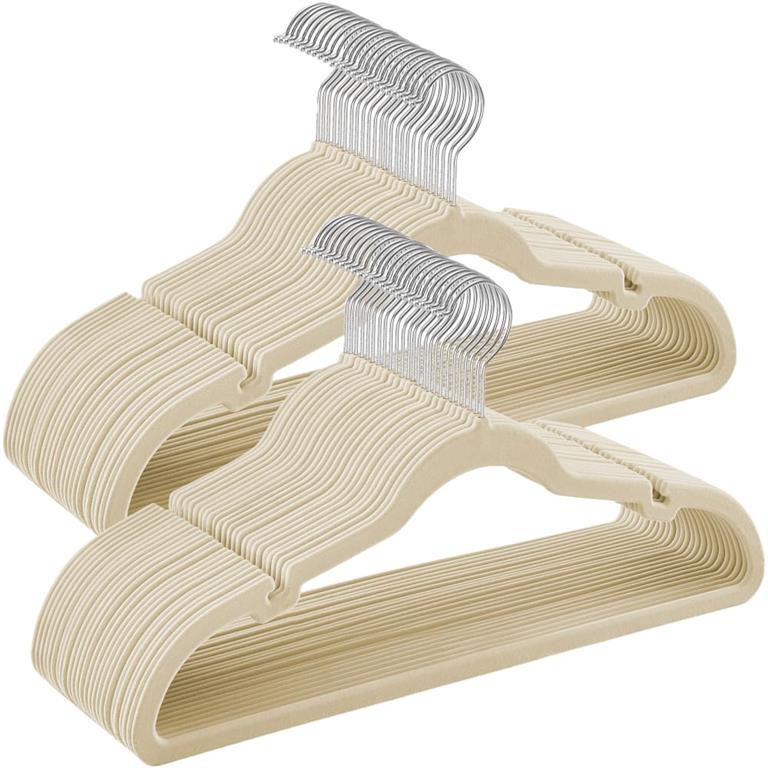 Cintres en velours lot de 50 antiglisse avec encoches beige sable