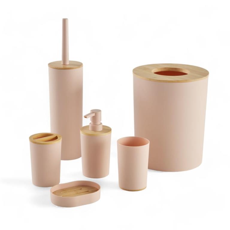 Set de 6 accessoires de salle de bain et WC avec bambou  36x9cm