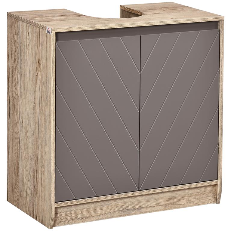 Meuble sous-vasque - 2 portes avec étagère - aspect chêne clair gris