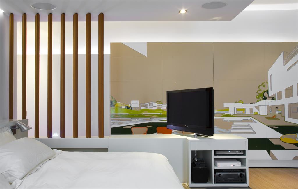 De multiples perspectives graphiques structurent le volume de la chambre