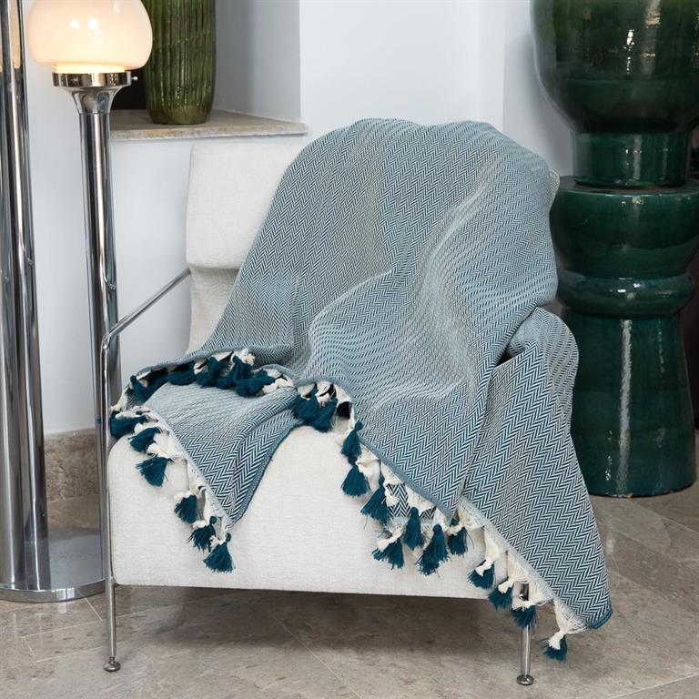 Plaid laine bleu pétrole 130x170