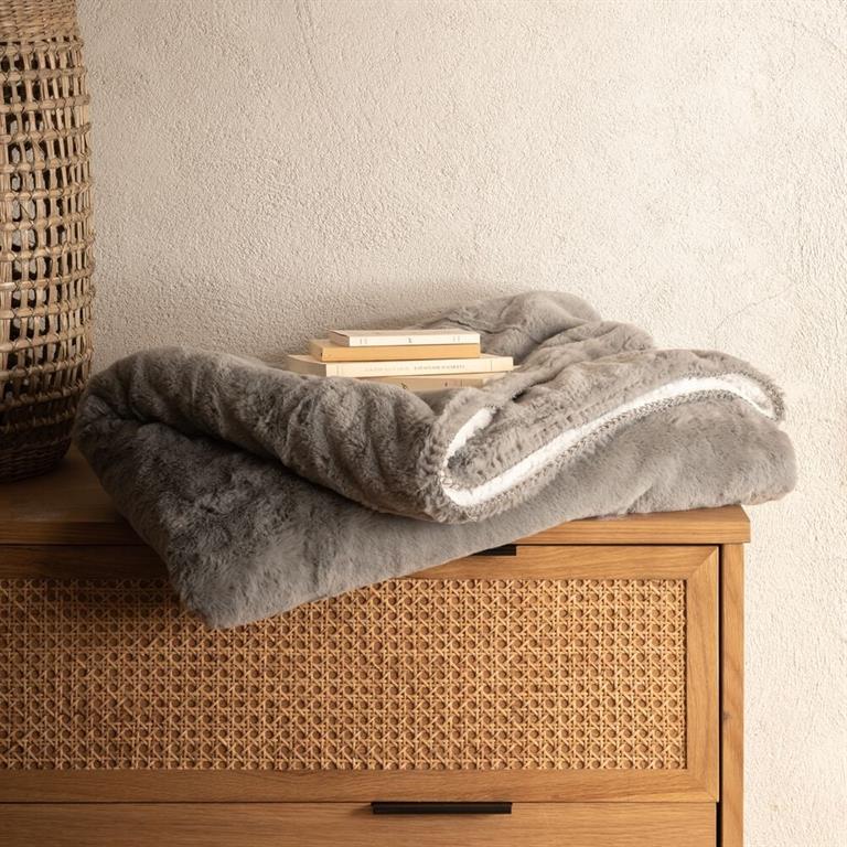 Plaid imitation fourrure 130x170cm - gris restanqueMARIUS