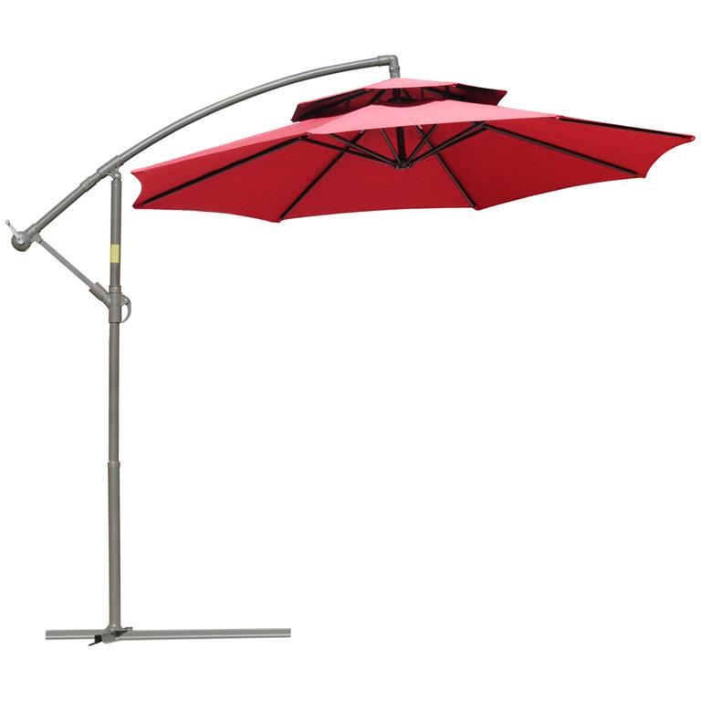 Parasol déporté octogonal inclinable acier époxy polyester rouge
