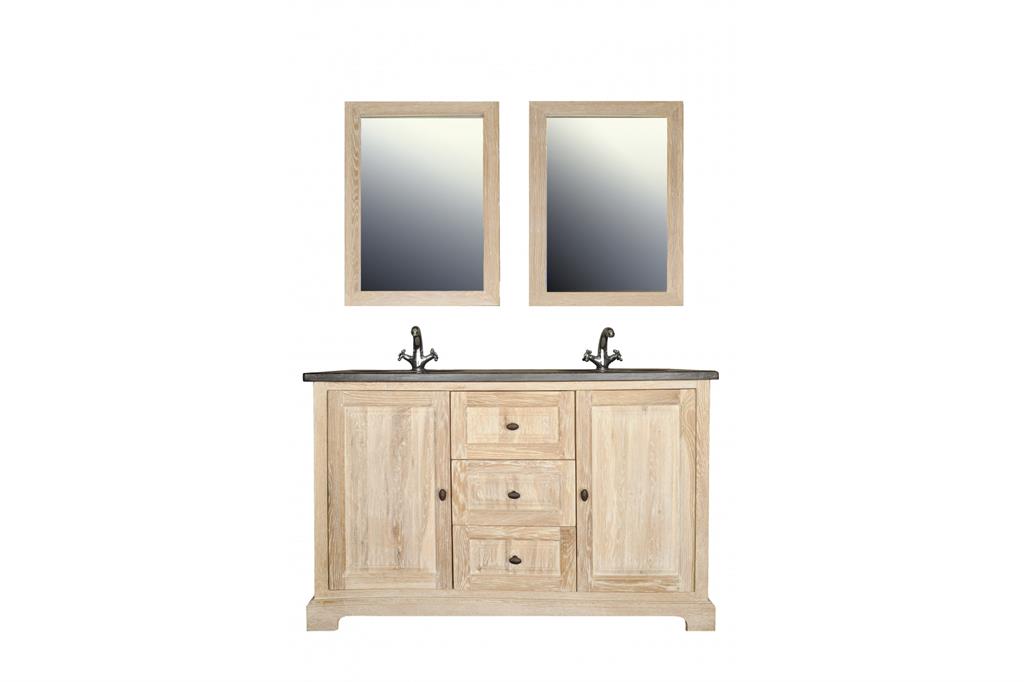Ensemble de meuble double vasque en chêne blanchie l140 et 2 miroirs